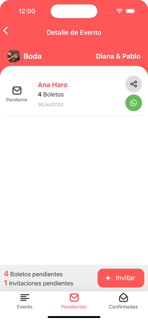 App móvil - Invitaciones digitales - Lista de invitados